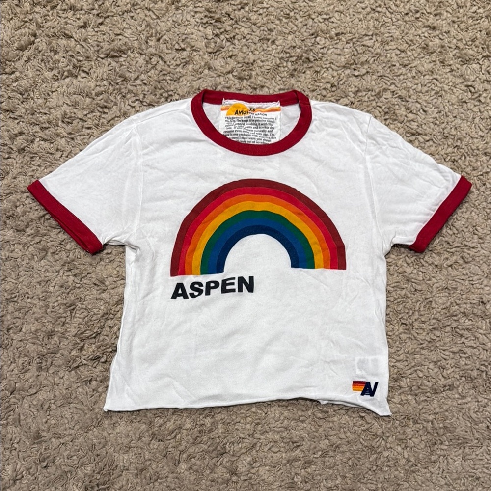 Aviator Nation Aspen Women's Crop Rainbow Ringer T-Shirt XS